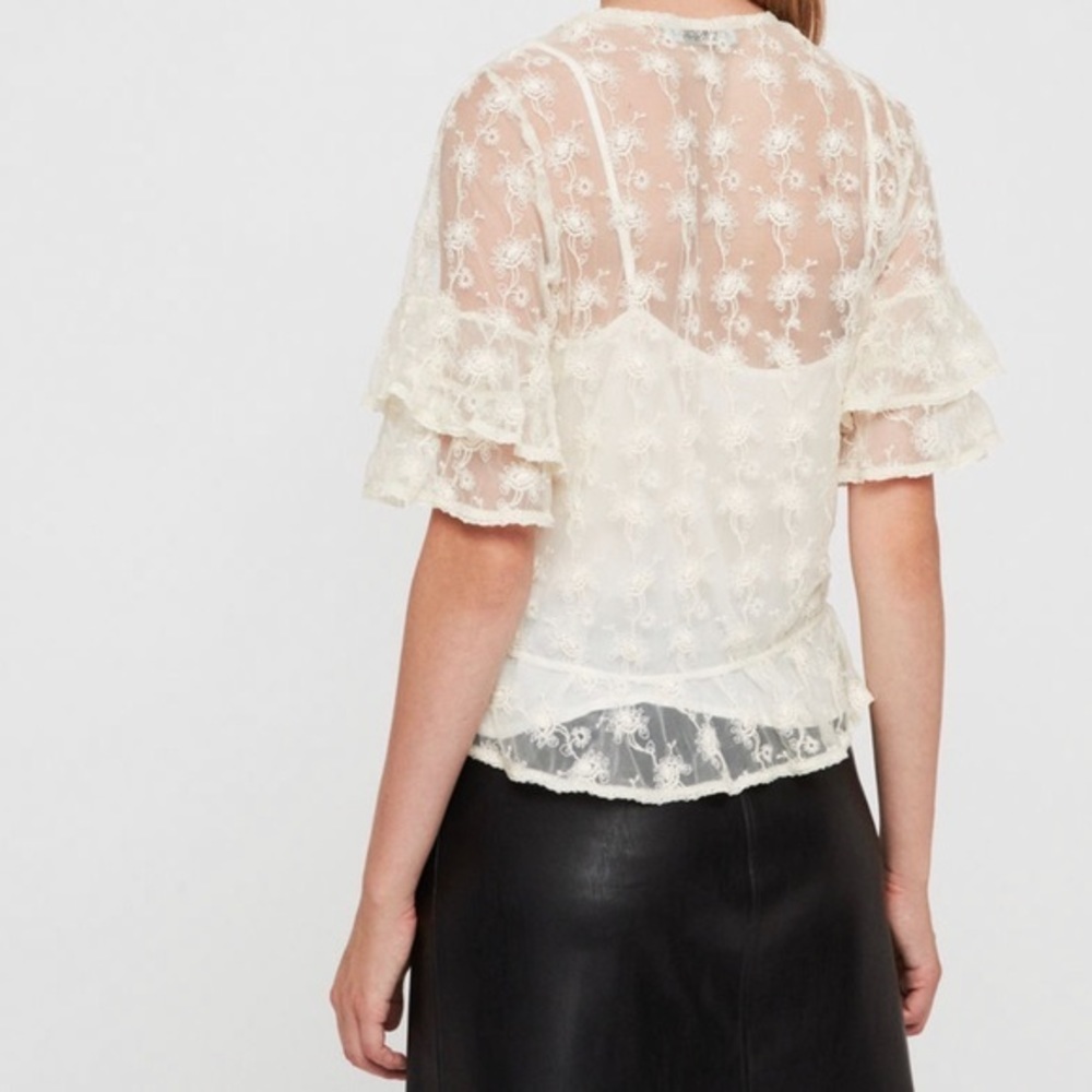 All Saints Sheer Lace Top Lula Nisha Top cream color size 4 - Picture 12 of 12